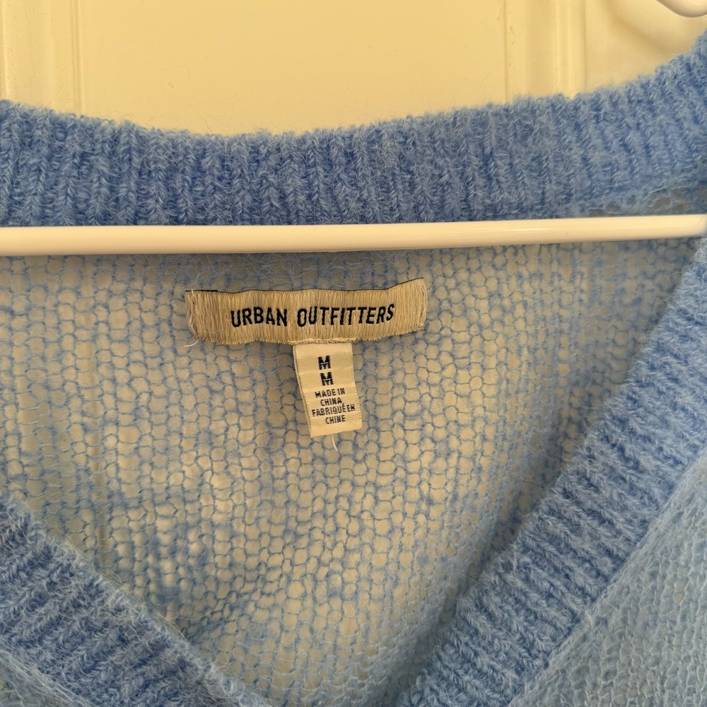 Urban Outfitters Light Blue Sheer Knit V-Neck Cardigan - Picture 2 of 3